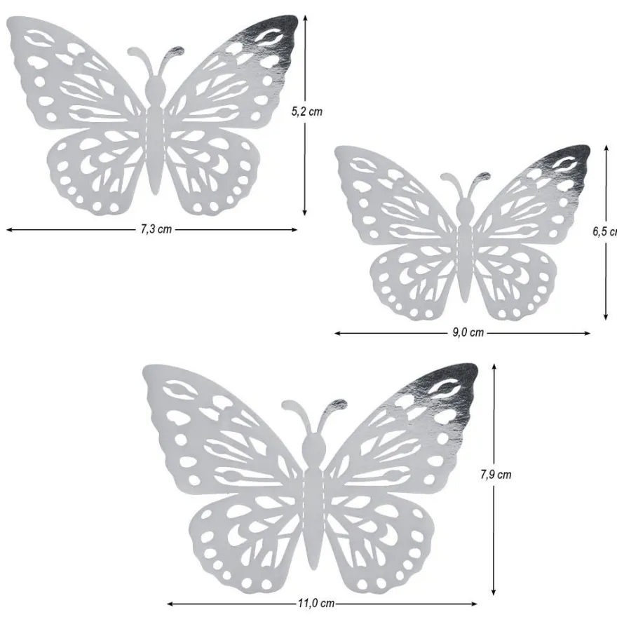 Laser-Aufleger Schmetterlinge, Design 1, je 2 Stück in 3 Größen, silber, spiegelnd, 6 Stück