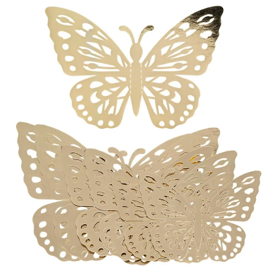 Laser-Aufleger Schmetterlinge, Design 1, je 2 Stück in 3 Größen, gold, spiegelnd, 6 Stück
