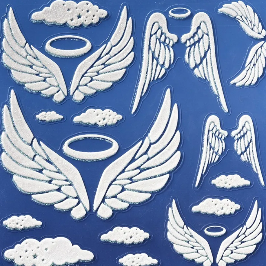 Laserglimmer-Sticker, Flügel, 18x18 cm, weiß