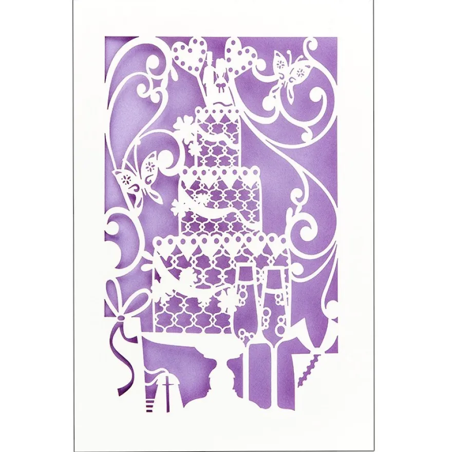 Laser-Grußkarte "Hochzeit 3", 12cm x 18cm, mit Umschlag & fliederfarbenem Einleger