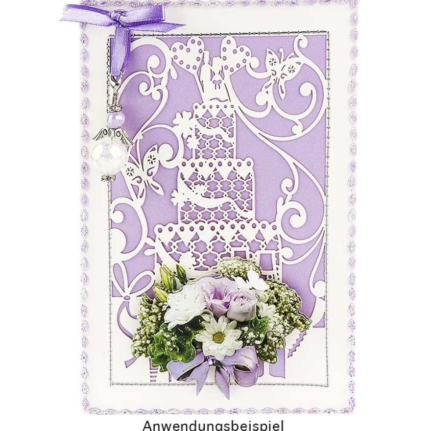Laser-Grußkarte "Hochzeit 3", 12cm x 18cm, mit Umschlag & fliederfarbenem Einleger