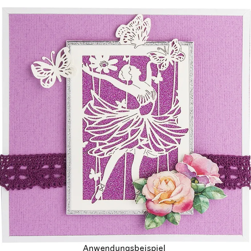 Laser-Grußkarte "Tanzendes Mädchen", 12cm x 18cm, mit Umschlag & rosa Einleger