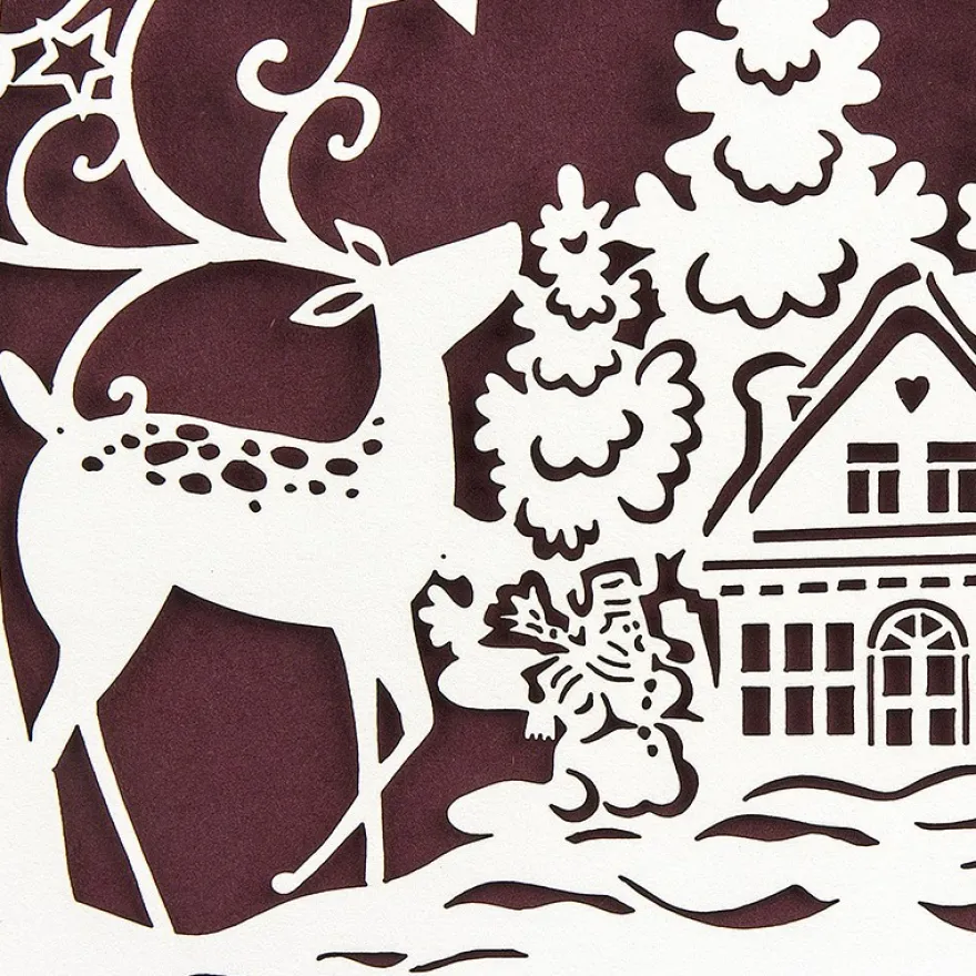 Laser-Grußkarte "Weihnachten 8", 14,8cm x 14,8cm, mit Umschlag & weinrotem Einleger