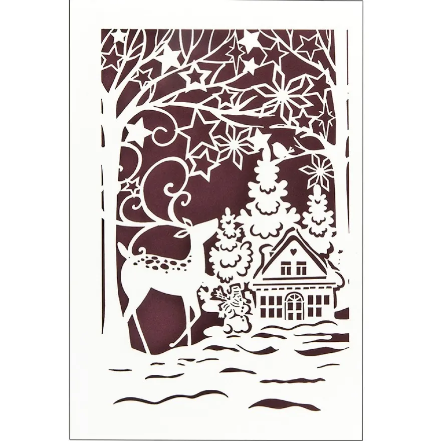 Laser-Grußkarte "Weihnachten 7", 12cm x 18cm, mit Umschlag & weinrotem Einleger