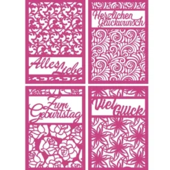 Laser-Kartenaufleger, Glückwünsche, 14,8cmx 10,5cm, 4 versch. Designs, 5 Farbtöne, 20 Stück