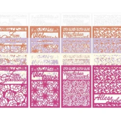Laser-Kartenaufleger, Glückwünsche, 14,8cmx 10,5cm, 4 versch. Designs, 5 Farbtöne, 20 Stück