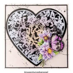 Laser-Kartenaufleger, Herz mit Blumen, 14cm x 13,5cm, 220 g/m², 5 Farbtöne, 20 Stück