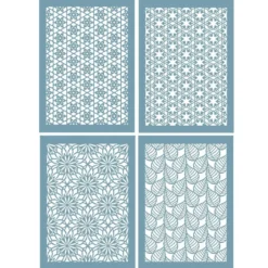 Laser-Kartenaufleger, Ornamentik 1, 14,8cm x 10,5cm, 4 versch. Designs, 5 Pastelltöne, 20 Stück