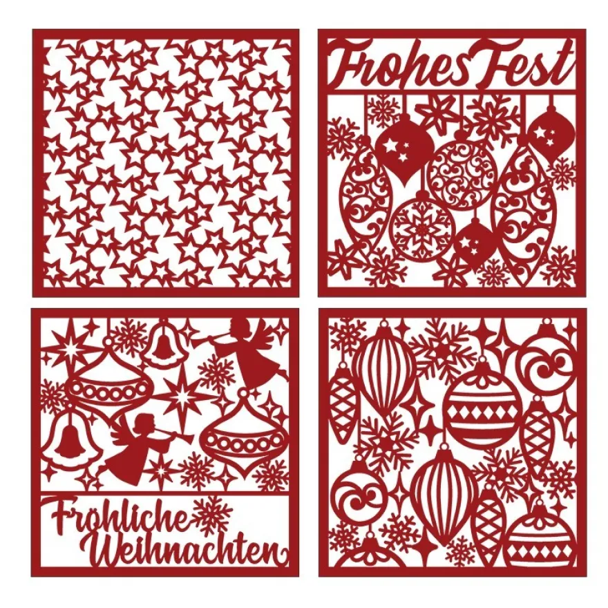 Laser-Kartenaufleger, Winter/Weihnachten 2, 14cm x14cm, 4 versch. Designs, 5 Farbtöne, 20 Stück