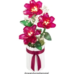 LED-Blumenstiele im Topf mit Perlen-Blütenstempeln, ca. 25 cm hoch, 9 LEDs in Warmweiß, mit Timer