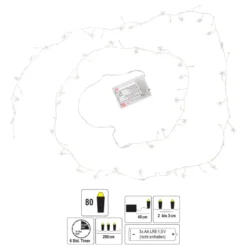 LED-Cluster-Drahtlichterkette, Sterne, 80 LEDs in Warmweiß, mit Timer