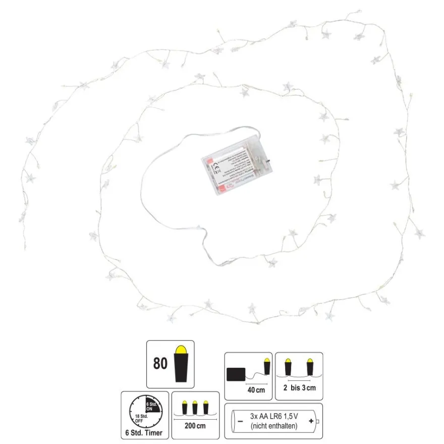 LED-Cluster-Drahtlichterkette, Sterne, 80 LEDs in Warmweiß, mit Timer
