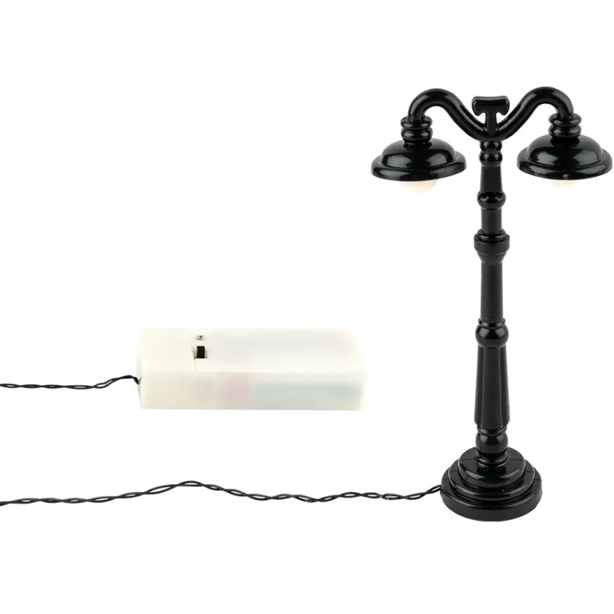 LED-Deko-Straßenlaterne, 12,5cm hoch, 6,4cm breit, 2 LED-Lämpchen in Warmweiß, schwarz