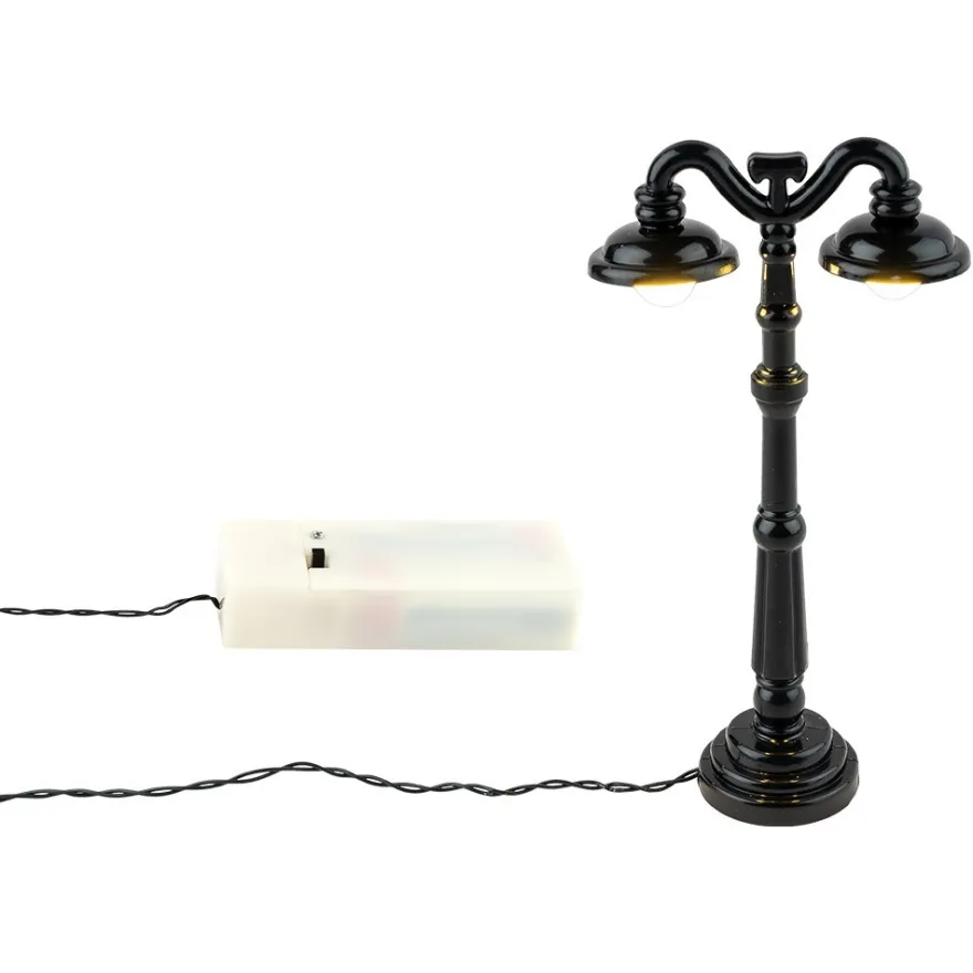 LED-Deko-Straßenlaterne, 12,5cm hoch, 6,4cm breit, 2 LED-Lämpchen in Warmweiß, schwarz