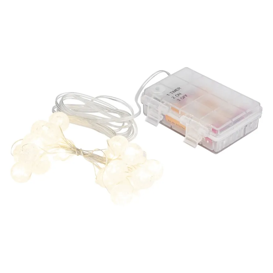 LED-Drahtlichterkette, Crackle-Kugeln, klar, 20 LEDs in Warmweiß, 3,05m lang, Timer