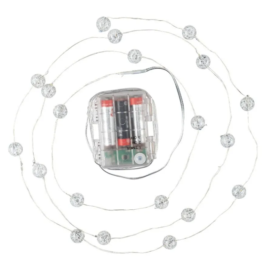 LED-Drahtlichterkette, Crackle-Kugeln, klar, 20 LEDs in Warmweiß, 3,05m lang, Timer