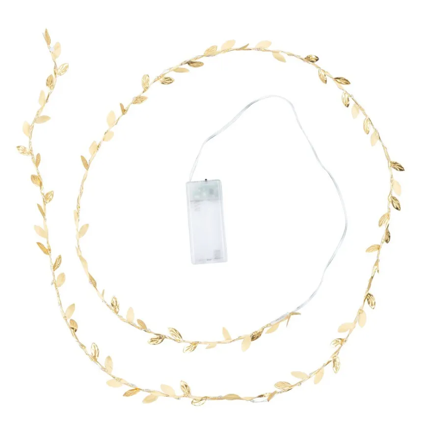 LED-Draht-Lichterkette mit goldenen Blättern, 100 LEDs in Warmweiß, 1,80m lang, Timer