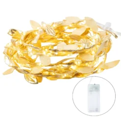 LED-Draht-Lichterkette mit goldenen Blättern, 100 LEDs in Warmweiß, 1,80m lang, Timer