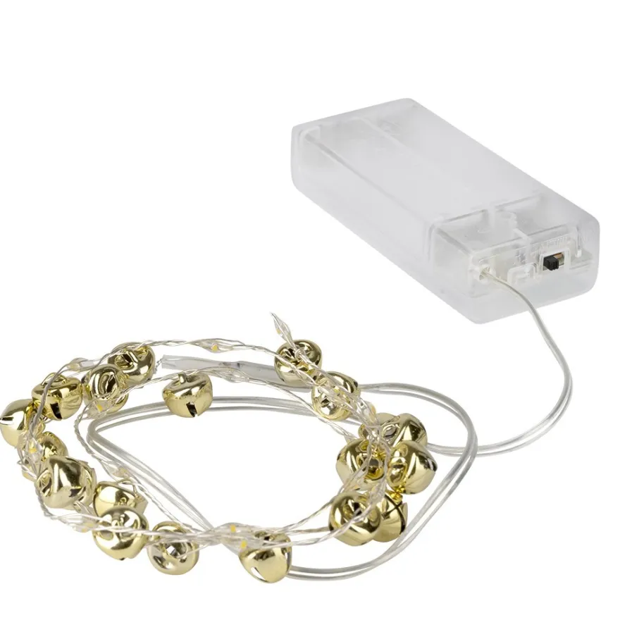 LED-Drahtlichterkette, mit goldenen Glöckchen, 20 LEDs in Warmweiß, 0,9m lang, Timer