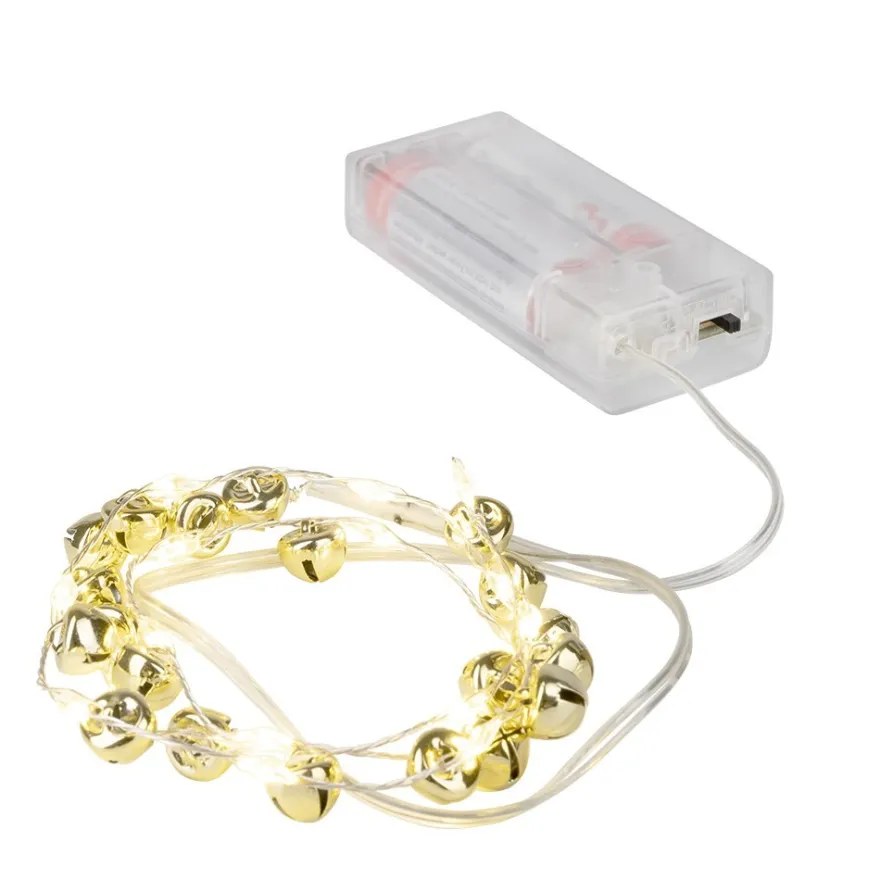 LED-Drahtlichterkette, mit goldenen Glöckchen, 20 LEDs in Warmweiß, 0,9m lang, Timer