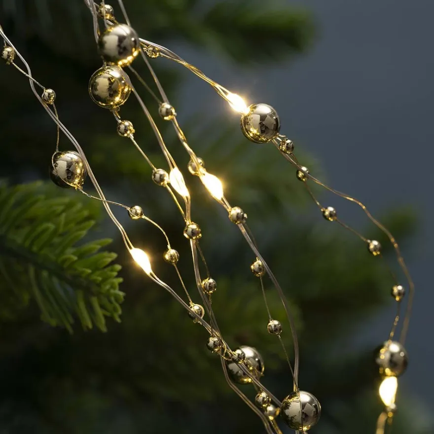 LED-Drahtlichterkette, mit goldenen Kugeln, 40 LEDs in Warmweiß, 1,25m lang, Timer