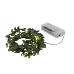 LED-Drahtlichterkette, mit grünen Blättern, 10 LEDs in Warmweiß, 1,25m lang, Timer