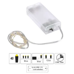 LED-Draht-Lichterkette, warmweiß, 1,5cm Lichtabstand, inkl. Timer, 40er