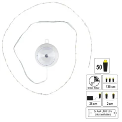 LED-Drahtlichterkette, zum Aufhängen, 50 LEDs in Warmweiß, mit Timer