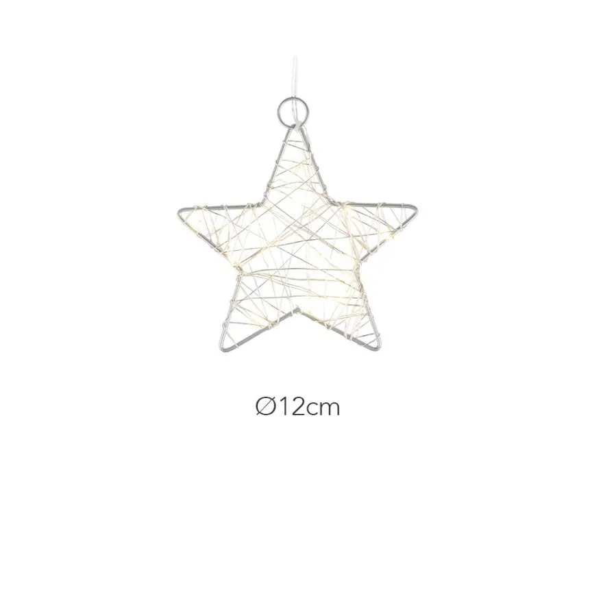 LED-Drahtstern, Ø12cm, 15 LED-Lichter in Warmweiß, inkl. Timer-Funktion