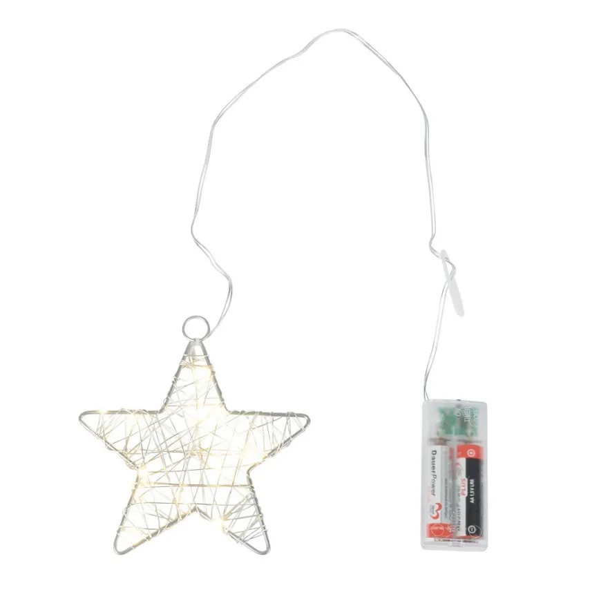 LED-Drahtstern, Ø12cm, 15 LED-Lichter in Warmweiß, inkl. Timer-Funktion