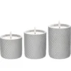 LED-Echtwachskerzen in Beton-Gefäß, 8-12cm hoch, rund mit Rauten-Muster, inkl. Timer, 3 Stück