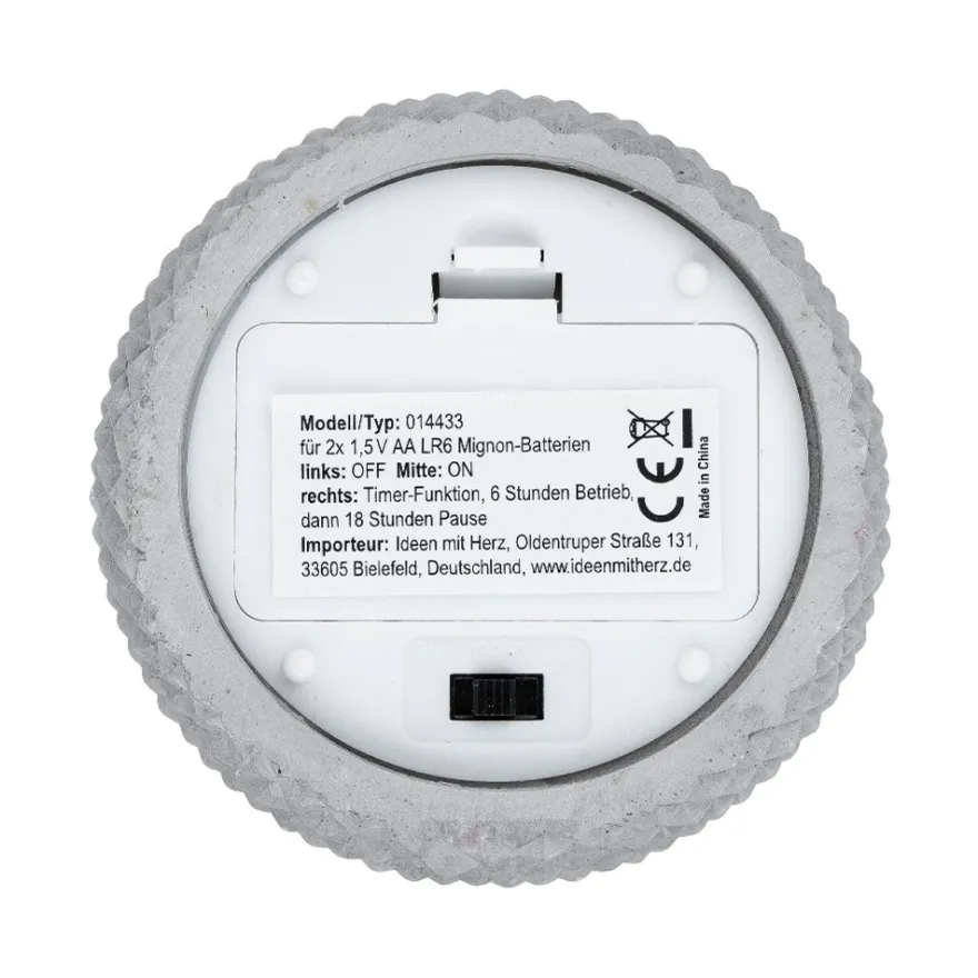 LED-Echtwachskerzen in Beton-Gefäß, 8-12cm hoch, rund mit Rauten-Muster, inkl. Timer, 3 Stück