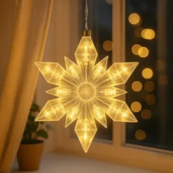 LED-Eiskristall, 23cm x 20cm, 25 LED-Lämpchen, warmweiß, transparent, klar, Timer