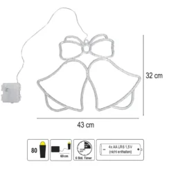 LED-Glocken zum Aufhängen, 32cm x 43cm x 0,5cm, 80 LEDs in Warmweiß