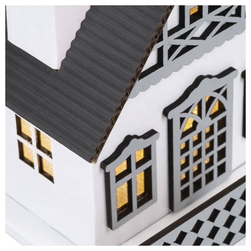 LED-Haus, graues Dach, mit Lichteffekt-Folie, 9,5cm x 8,2cm x 11cm