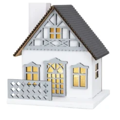 LED-Haus, graues Dach, mit Lichteffekt-Folie, 9,5cm x 8,2cm x 11cm