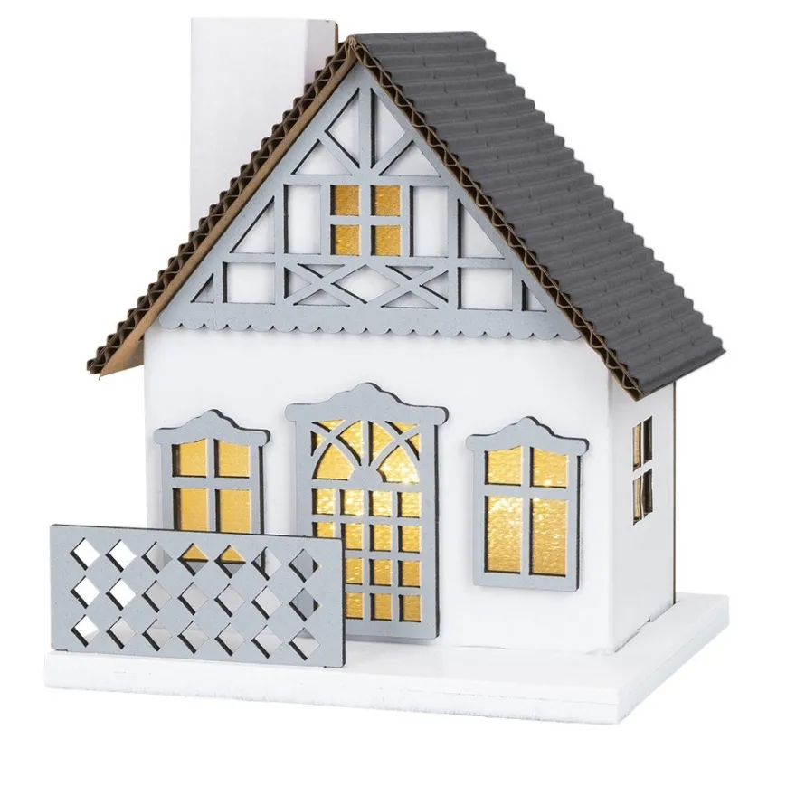 LED-Haus, graues Dach, mit Lichteffekt-Folie, 9,5cm x 8,2cm x 11cm