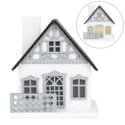 LED-Haus, graues Dach, mit Lichteffekt-Folie, 9,5cm x 8,2cm x 11cm