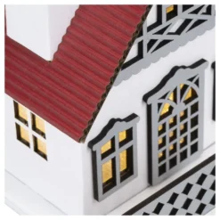 LED-Haus, rotes Dach, mit Lichteffekt-Folie, 9,5cm x 8,2cm x 11cm