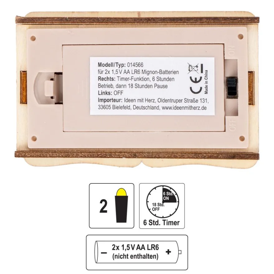 LED-Haus, Weihnachtsmarktszene 3, 9,5cm x 6cm x 10,5cm, warmweiß mit Timer