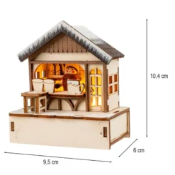 LED-Haus, Weihnachtsmarktszene 4, 9,5cm x 6cm x 10,4cm, warmweiß mit Timer