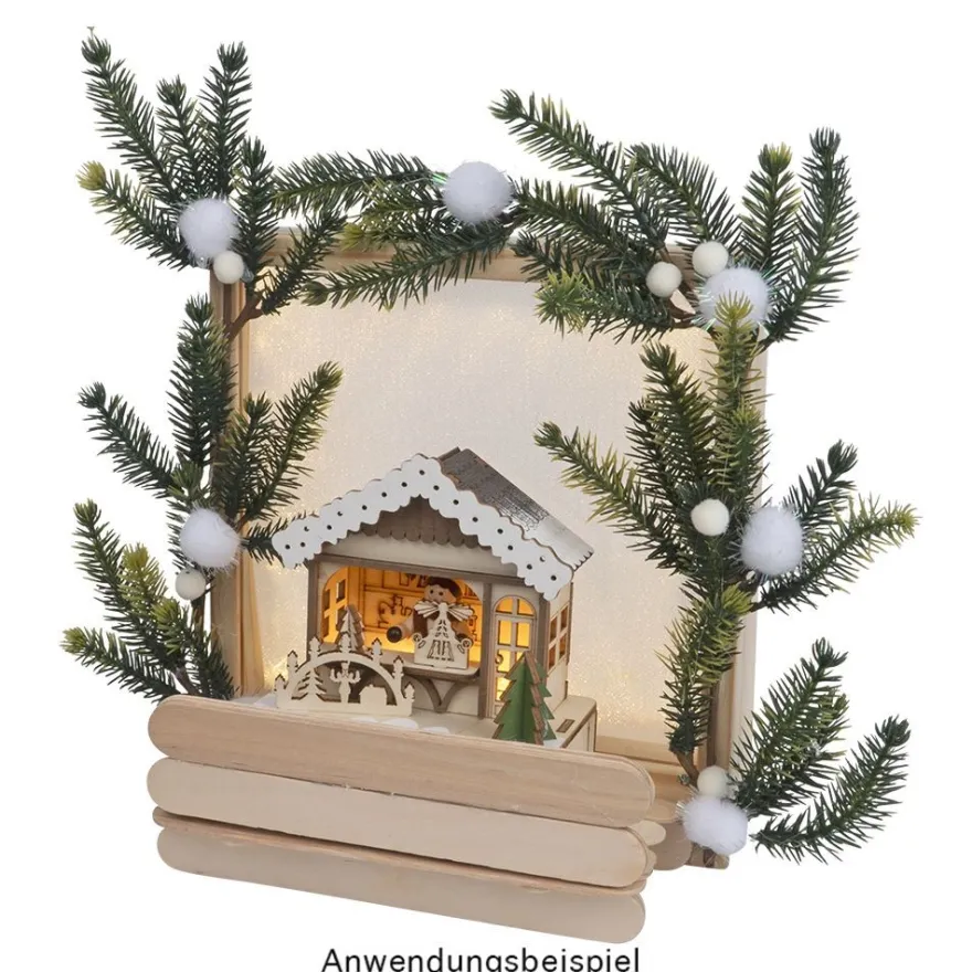 LED-Haus, Weihnachtsmarktszene 5, 9,5cm x 6cm x 10,7cm, warmweiß mit Timer