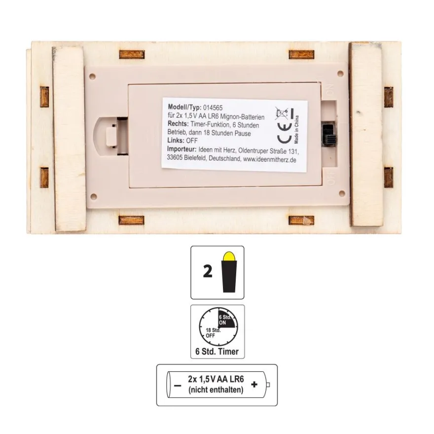 LED-Haus, Wichtel mit Schlitten, 12cm x 6cm x 14cm, warmweiß mit Timer