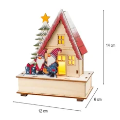 LED-Haus, Wichtelpaar, 12cm x 6cm x 14cm, warmweiß mit Timer