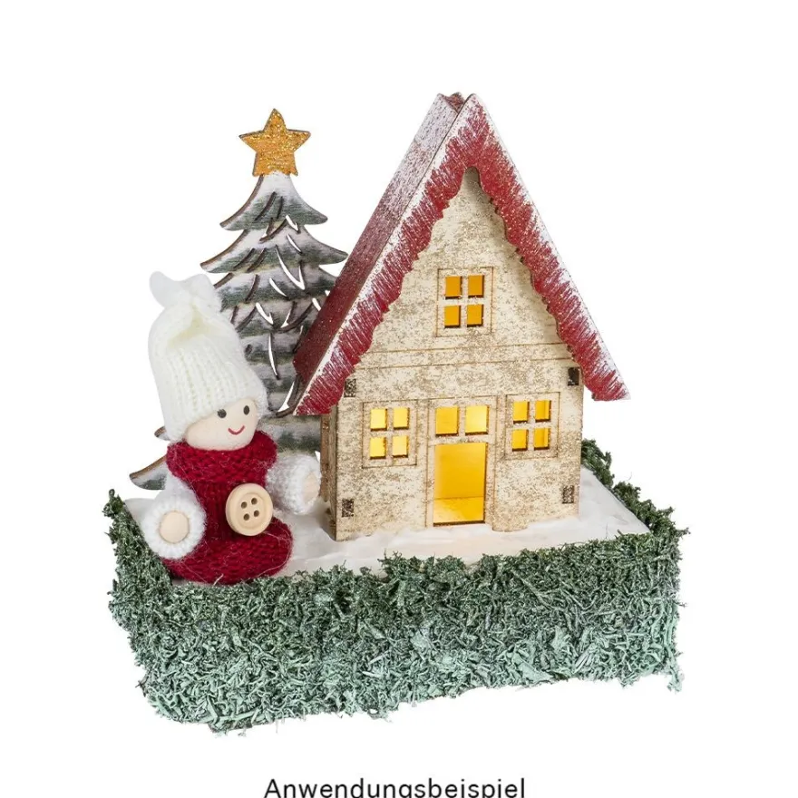 LED-Haus, Wichtelpaar, 12cm x 6cm x 14cm, warmweiß mit Timer