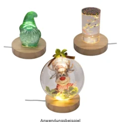 LED-Holz-Podest rund, Ø10cm, 2cm hoch, mit 6 LEDs in warmweiß