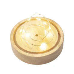 LED-Holz-Podest rund, mit Ei, Ø8,3cm, 2cm hoch, mit 10 LEDs in Warmweiß