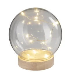 LED-Holz-Podest rund, mit Kugel, Ø8,3cm, 2cm hoch, mit 10 LEDs in Warmweiß