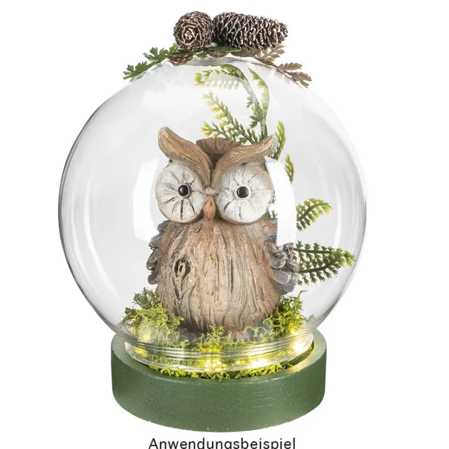 LED-Holz-Podest rund, mit Kugel, Ø8,3cm, 2cm hoch, mit 10 LEDs in Warmweiß