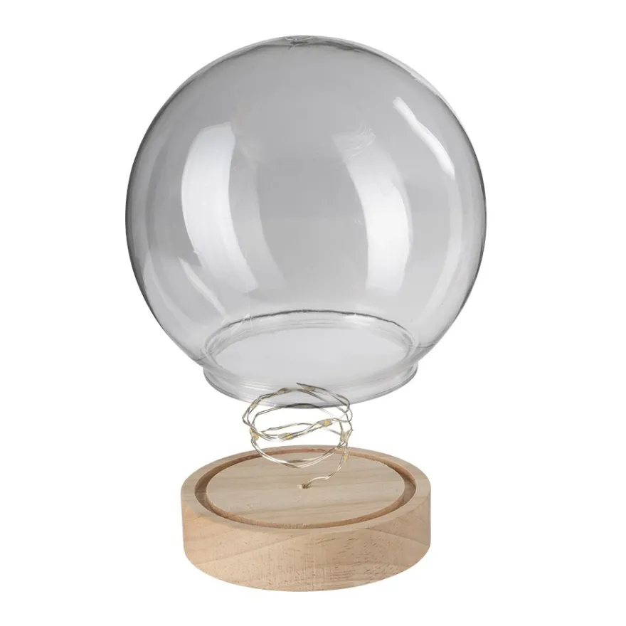 LED-Holz-Podest rund, mit Kugel, Ø8,3cm, 2cm hoch, mit 10 LEDs in Warmweiß